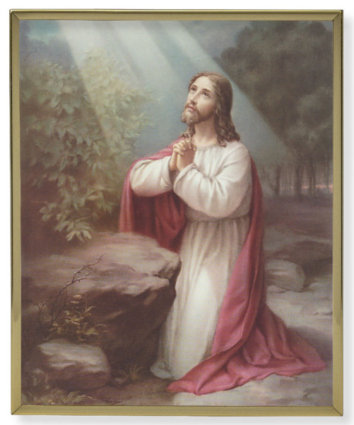 Christ on Mt. Olive 8x10 Gold Trim Plaque - Full Color