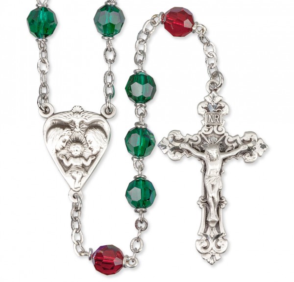 Christmas Rosary Sterling Silver Glass Beads - Green|Silver