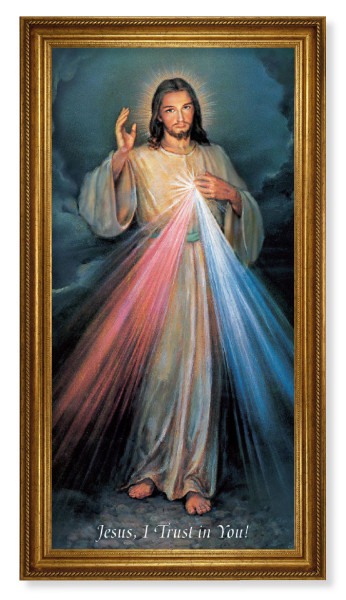 Church Size Divine Mercy 22x44 Antiqued Frame Print or Canvas - Textured Artboard