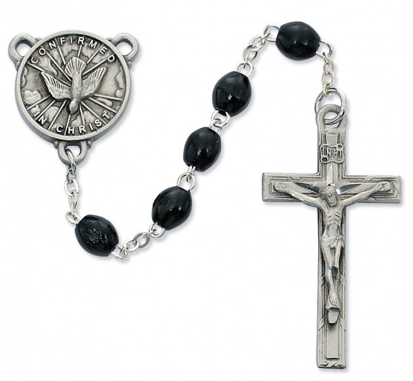 Confirmation Rosary Black Wood Beads 6mm - Black | Silver