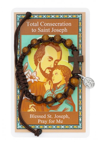 Consecration to St Joseph Prayer Card and Bracelet Set - Brown