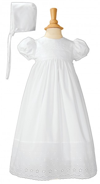 Cotton Baptism Gown with Lace Border - White