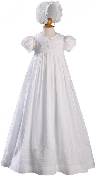 Long Beaded Cotton Heirloom Christening Gown - White