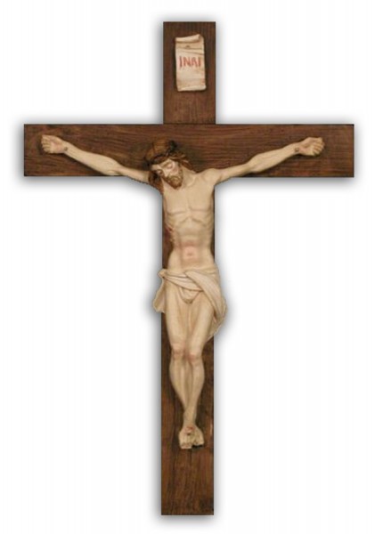 Crucifix in Hand Painted Alabaster - 15 inches - Multi-Color