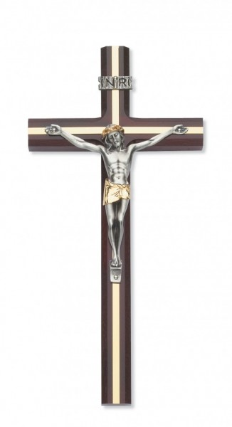 Goldstone Metal Inlay Wall Cross with Two-tone Corpus - 10 Inches - Gold | Silver
