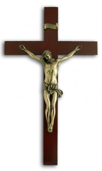 Elegant Dark Wood Wall Crucifix - 14 Inches - Brown