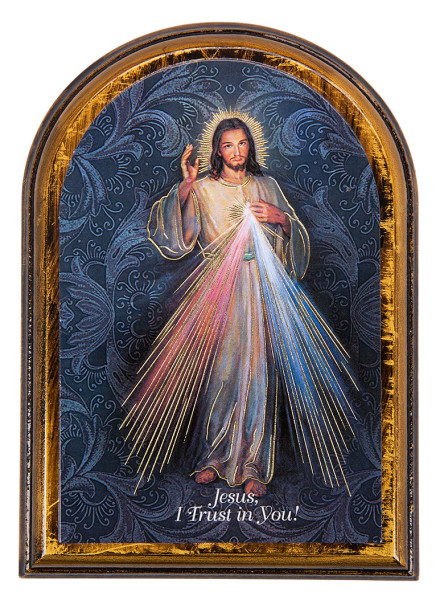Divine Mercy 3.75x5.25 Arched Wood Plaque - Full Color