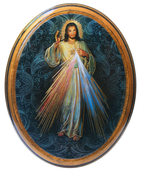 Divine Mercy 4x5 Oval Wood Plaque - Full Color