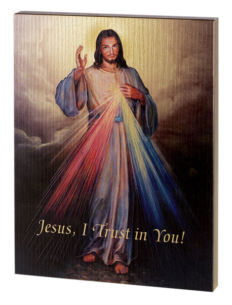 Divine Mercy Embossed Wood Plaque - Full Color