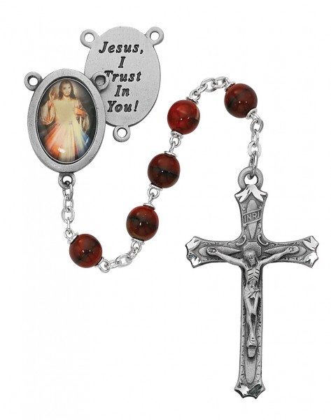 Divine Mercy Red Marble Glass Rosary - Red