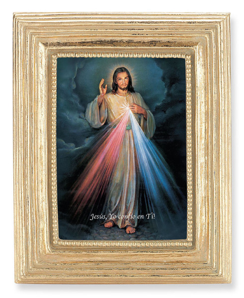 Divine Mercy in Spanish 2.5x3.5 Print Under Glass - Gold