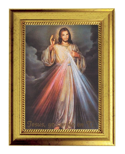 Divine Mercy in Spanish 5x7 Print in Gold-Leaf Frame - Full Color