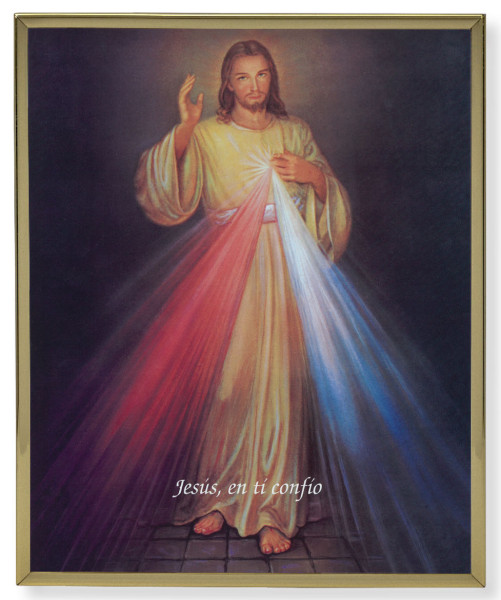 Divine Mercy in Spanish Gold Frame Plaque - 2 Sizes - Full Color