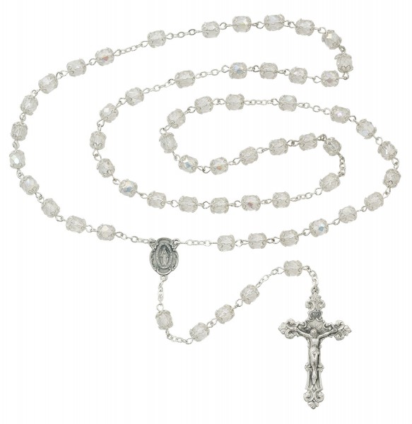 Double Capped Clear Glass Rosary - Black