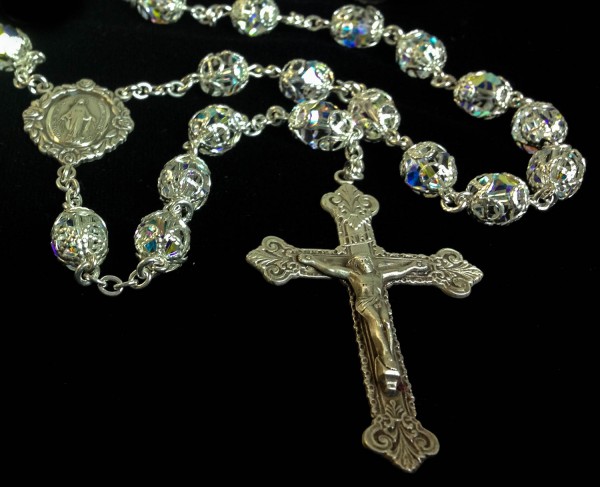 Double Capped Swarovski Crystal Rosary in Sterling Silver - Clear
