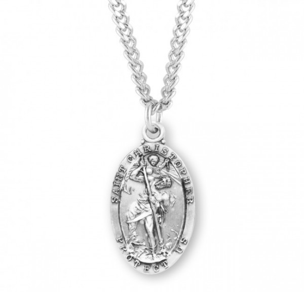 Elongated Oval St. Christopher Sterling Silver necklace - Sterling Silver