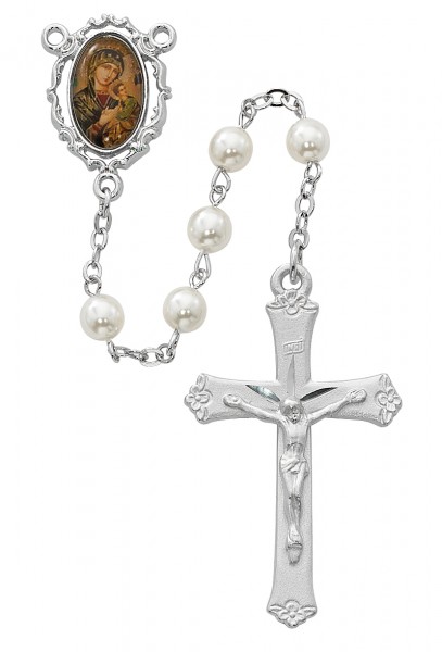 Fancy Border Our Lady of Perpetual Help Rosary - Pearl White