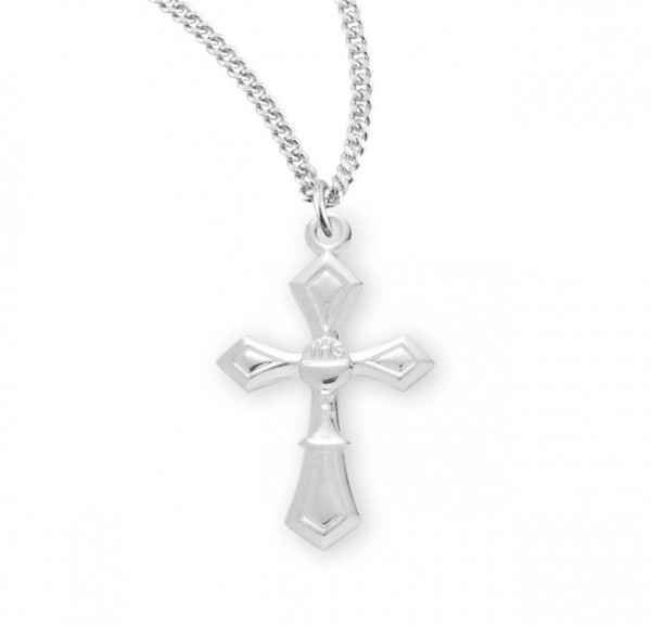 First Communion Cross Pendant with Chalice Centerpiece - Sterling Silver