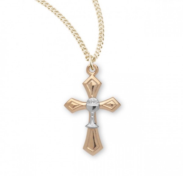 First Communion Cross Pendant with Chalice Centerpiece - Gold