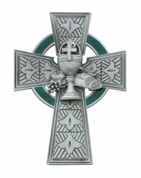 First Communion Pewter Celtic Cross - 4 3/4&quot; H - Pewter