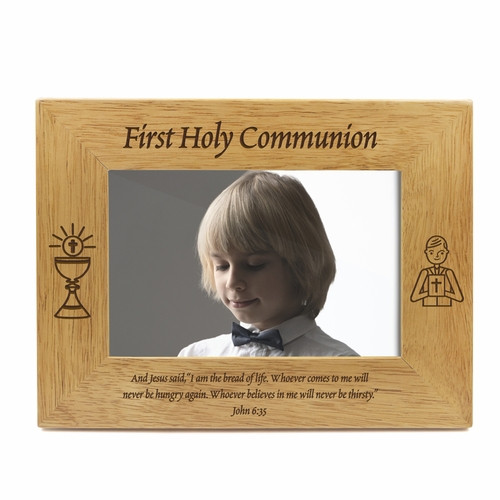 First Holy Communion for Boy Photo Hardwood Frame - Light Brown