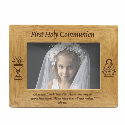 First Holy Communion for Girl Photo Hardwood Frame - Light Brown