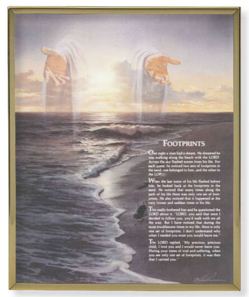 Footprints Poem with Jesus Plaques Gold Frame 8x10 Plaque - Full Color