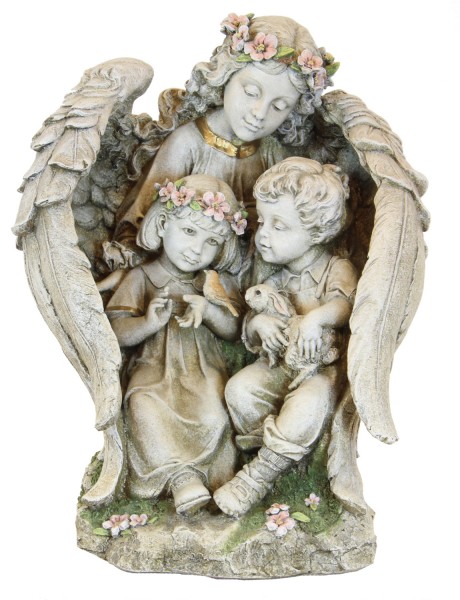 Garden Angel with Children Statue - 15.75&quot; - Multi-Color