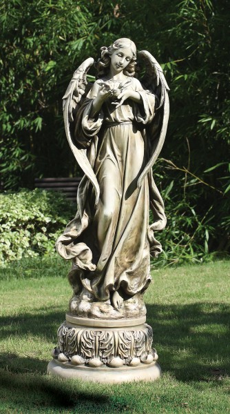 Garden Angel with Dove Statue - 46.75&quot;H - Stone Finish