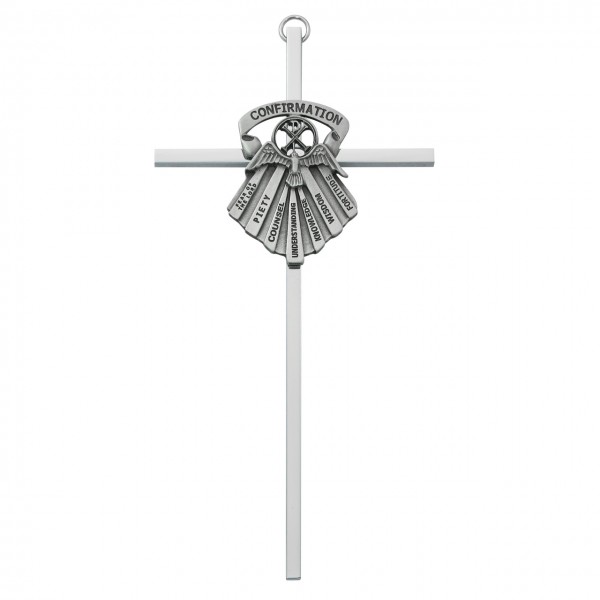 Gifts of the Holy Spirit Confirmation Cross 6 inch - Silver