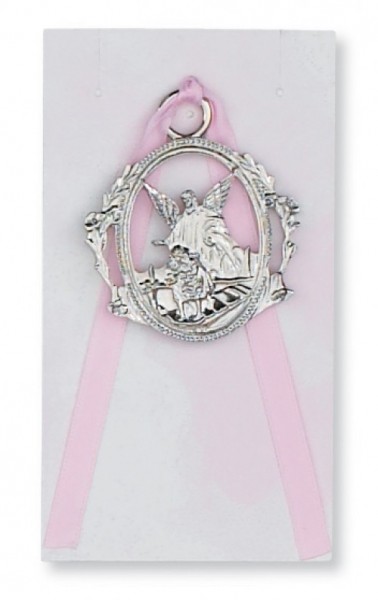 Girl Guardian Angel Crib Medal, Pewter - Silver