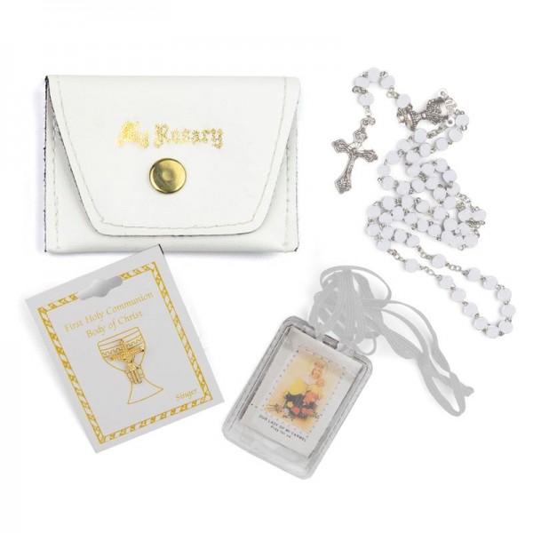 Girl's First Communion Gift Set Rosary - White