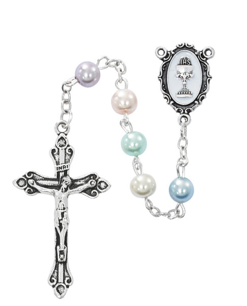 Girls Multi-Color First Communion Rosary - Pink