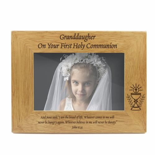Granddaughter First Holy Communion Hardwood Photo Frame - Light Brown