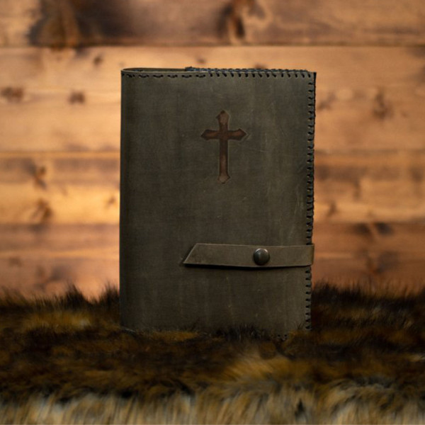 Grey Leather Bible Cover Otter - Gray