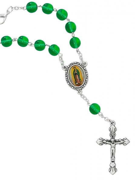 Guadalupe Green Glass Auto Rosary - Green