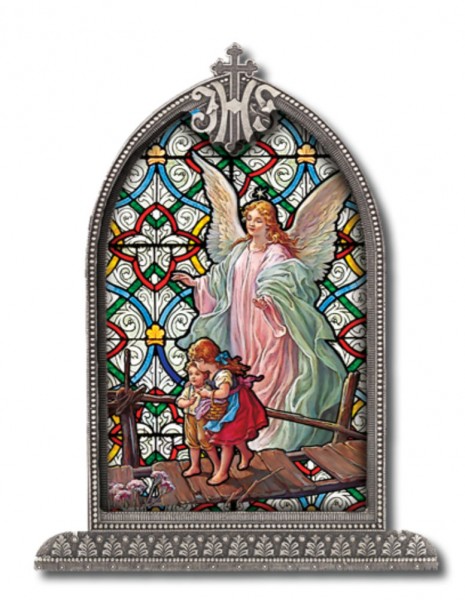 Guardian Angel Grace Glass Art in Arched Frame - Full Color