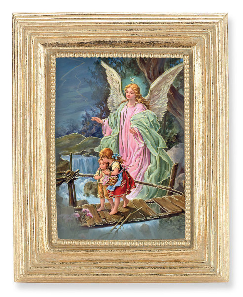 Guardian Angel Over the Bridge 2.5x3.5 Print Under Glass - Gold