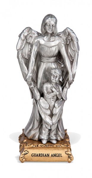 Guardian Angel with Boy Pewter Statue 4 Inch - Pewter