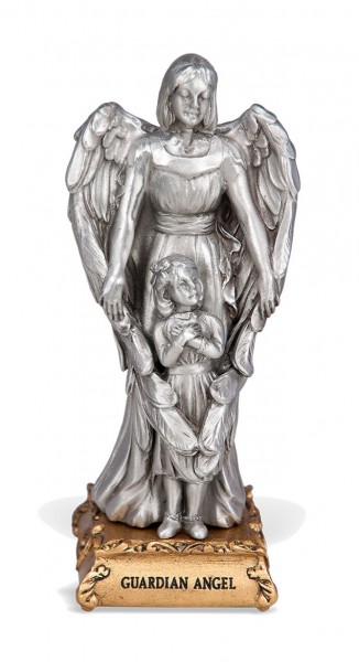 Guardian Angel with Girl Pewter Statue 4 Inch - Pewter