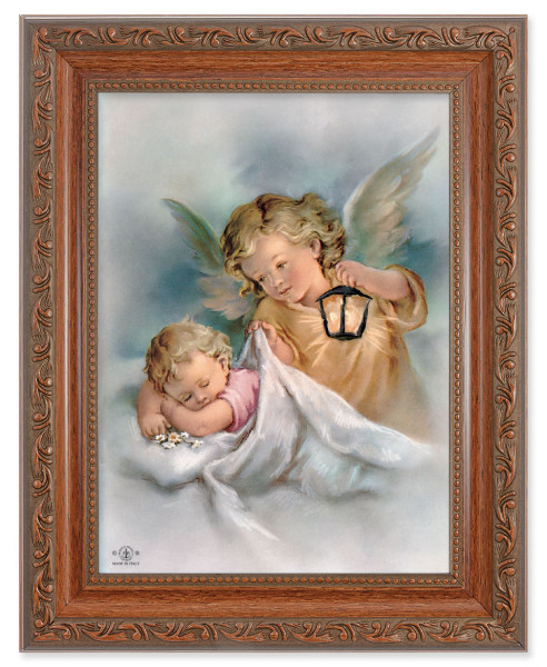 Guardian Angels with Lantern and Baby Girl 6x8 Print Under Glass - #161 Frame