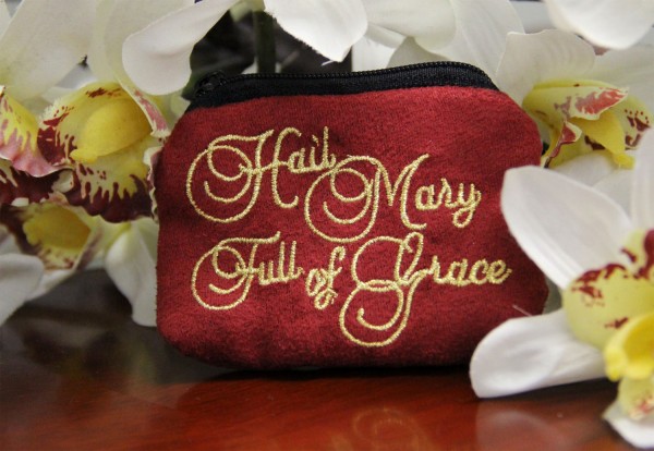 Hail Mary Full of Grace Cloth Rosary Case - Red