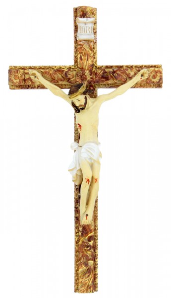 Hand Painted Tomaso Ornate Crucifix - 8 inch - Brown