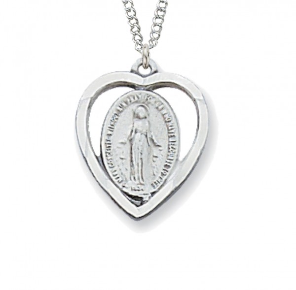 Heart Shaped Miraculous Medal Sterling or Pewter - Silver
