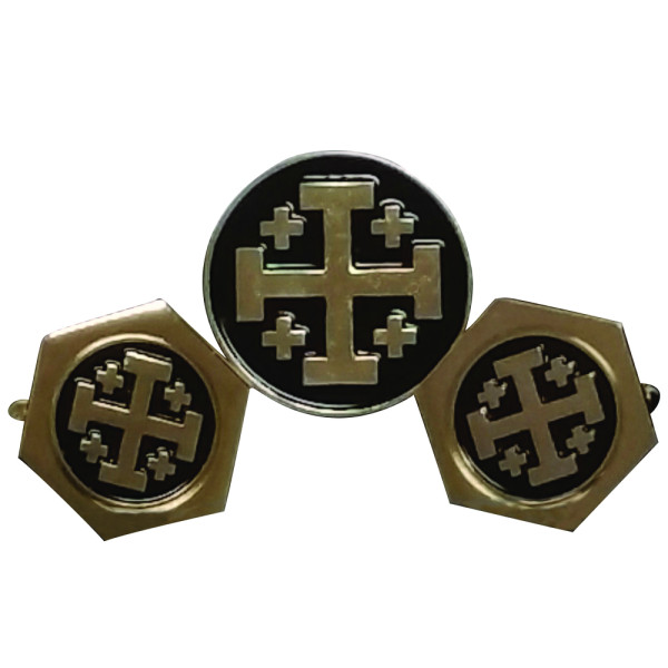 Hexagon Jerusalem Cross Cufflinks - Gold Tone