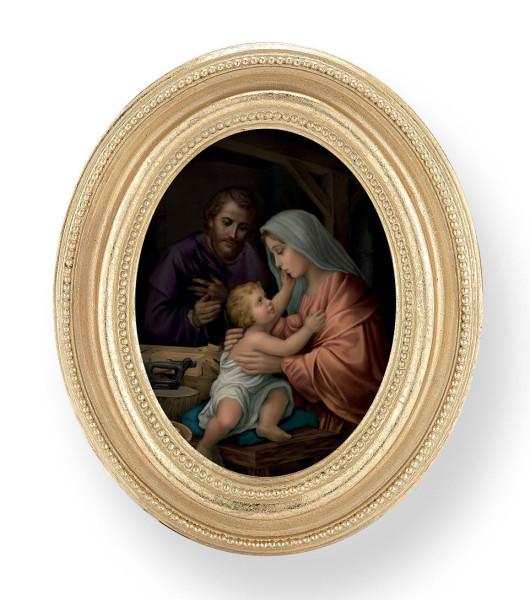 Holy Family Small 4.5 Inch Oval Framed Print - Gold