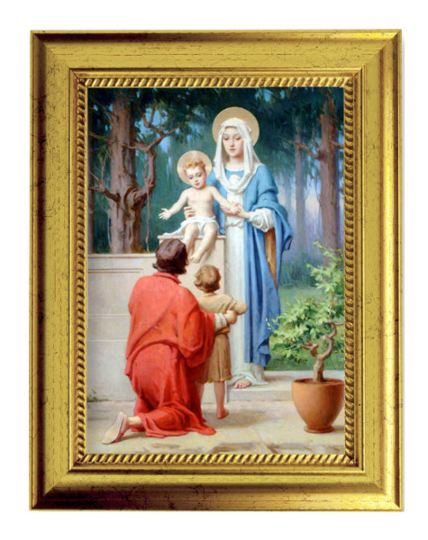 Holy Family with St. John the Baptist 5x7 Print in Gold-Leaf Frame - Full Color
