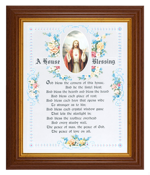 House Blessing - Sacred Heart of Jesus 8x10 Textured Artboard Dark Walnut Frame - #112 Frame