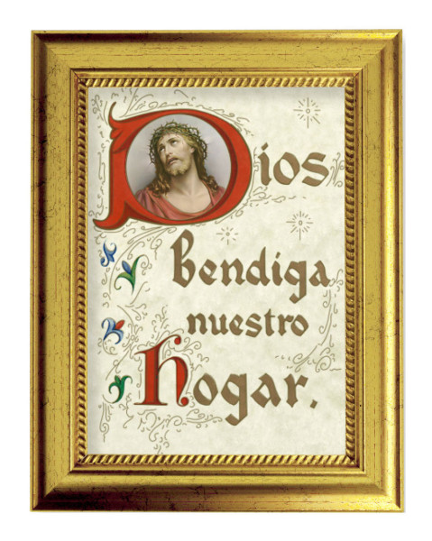 House Blessing in Spanish 5x7 Print in Gold-Leaf Frame - Full Color
