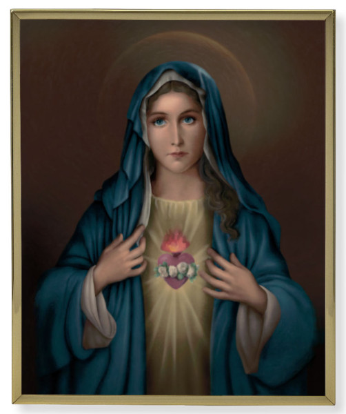 Immaculate Heart of Mary Gold Frame Plaque - 2 Sizes - Full Color